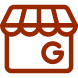 a red and black store with a letter g