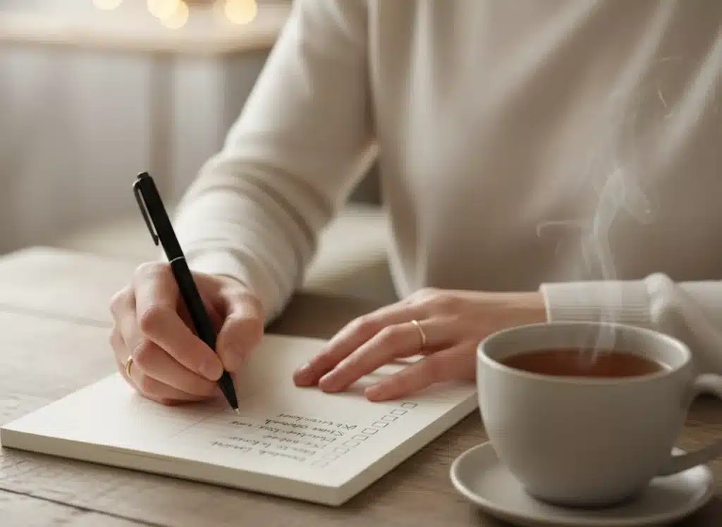 woman writing down notes about the seo services she needs.
