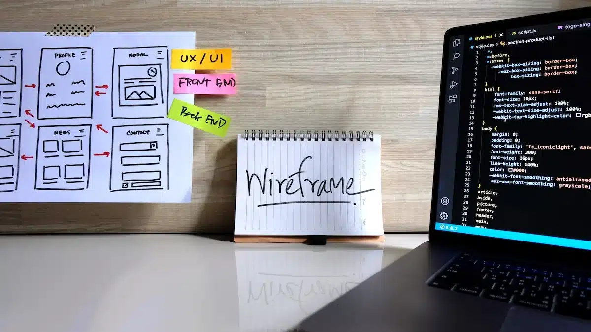 image of a collaborative workspace showing a wireframe in process
