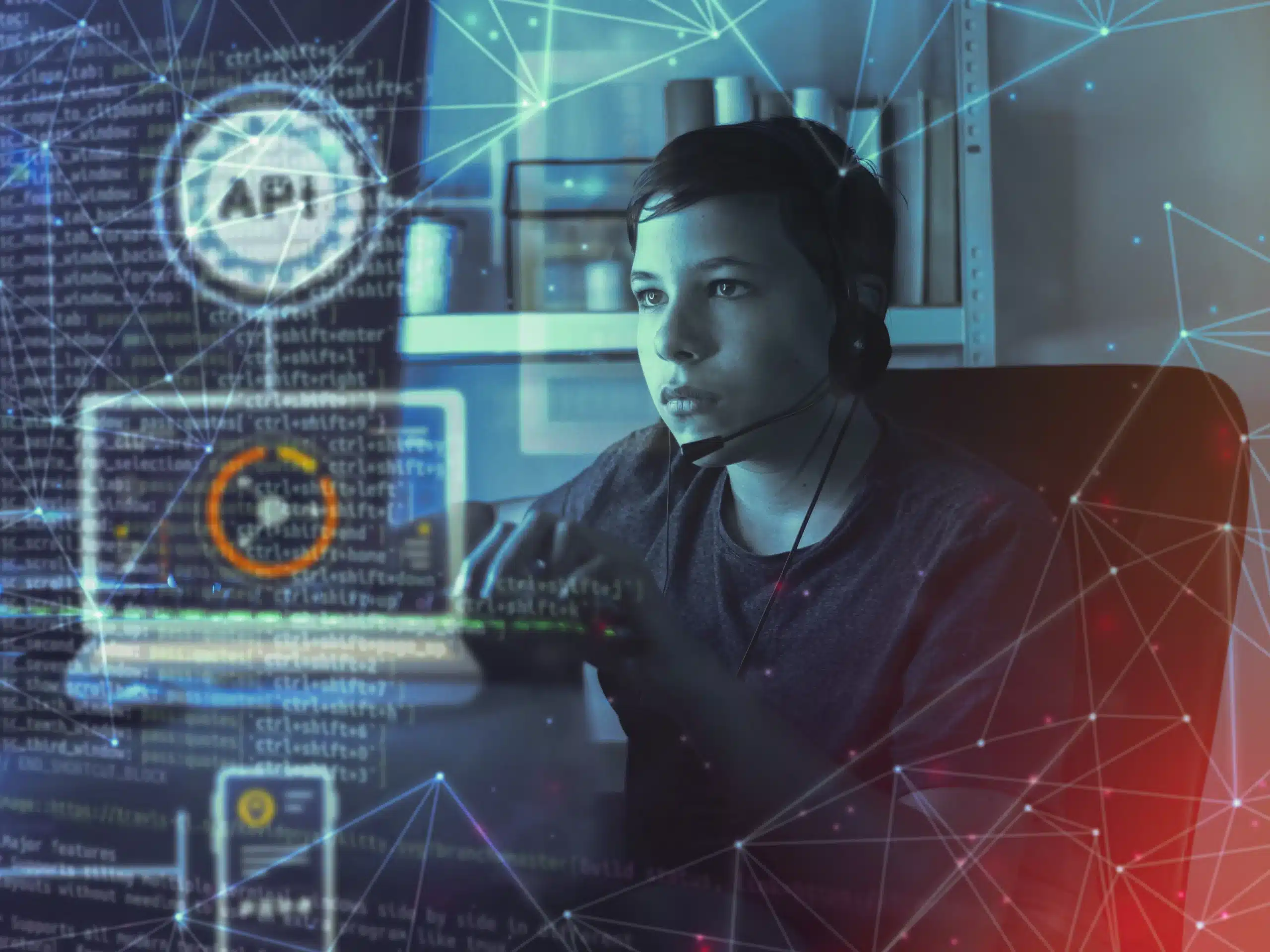 Developer using AI tools and code on a computer, representing artificial intelligence transforming modern web design