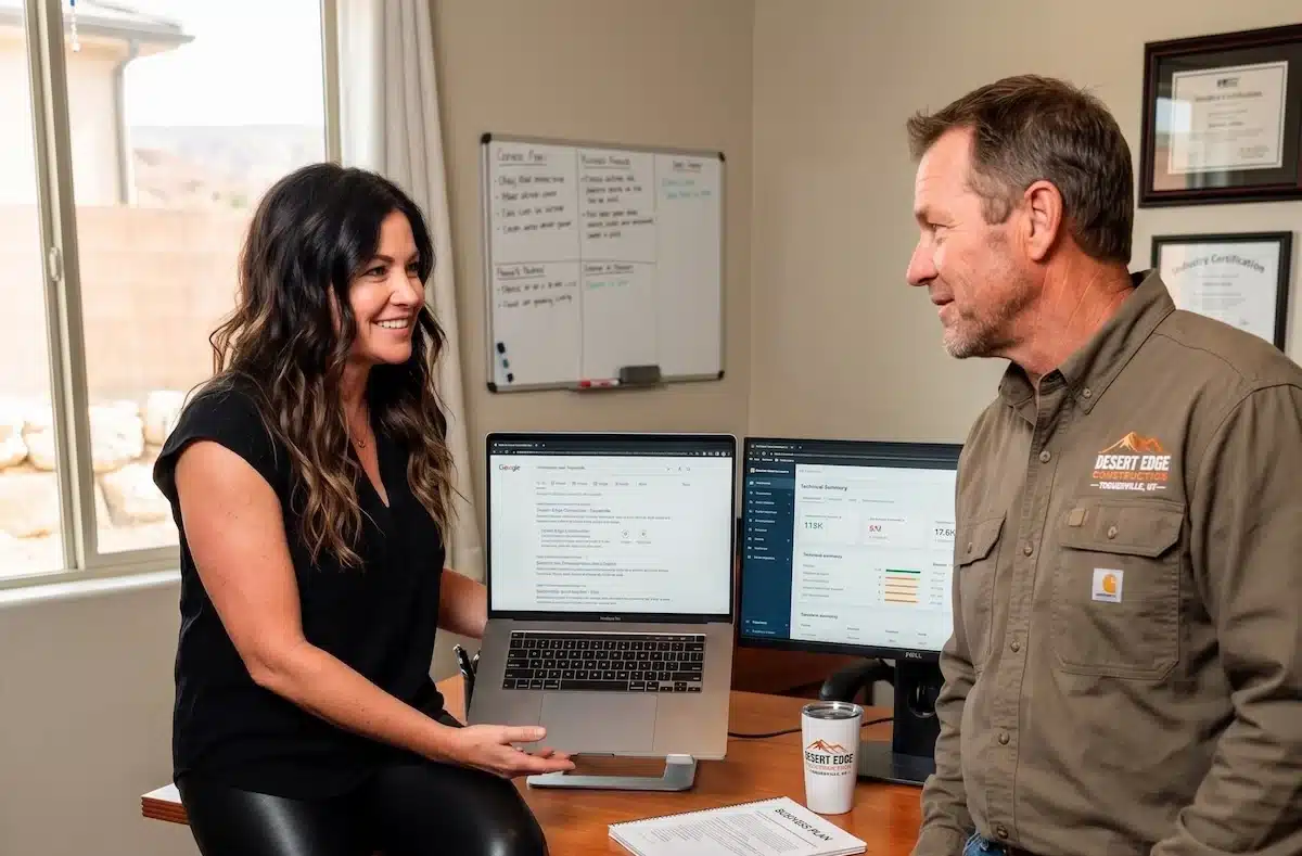 woman explains what best seo services will help the business owners website show up in search engines.