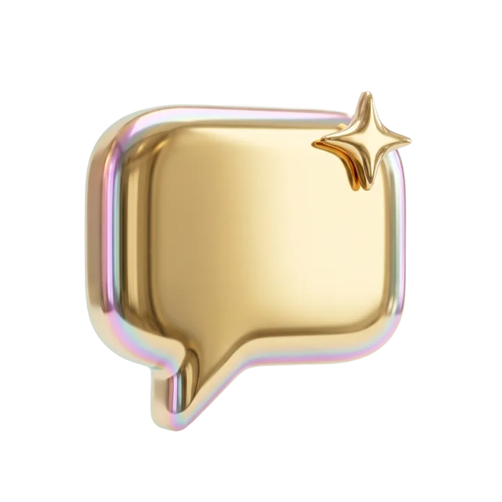 Gold chrome chat bubble icon for AI search
