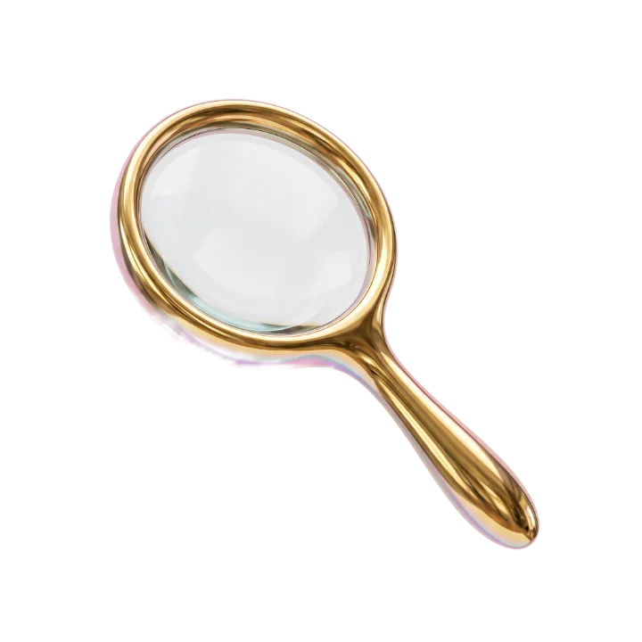 Gold chrome magnifying glass icon